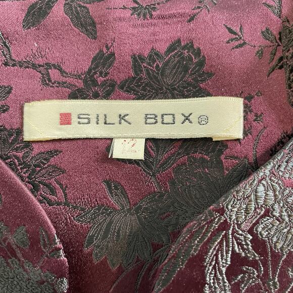 Vintage Silk Box Women's Burgundy Jacquard Asian Print Jacket Size 12 Regal Chic - Picture 5 of 10